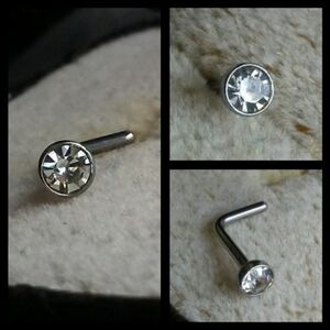 💜 Stainless Steel Cubic Zirconia Nose Ring Post L 18g CZ Body Jewelry